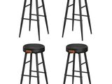 set of four black bar stools with wooden seat