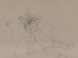 pencil drawing of a baby laying on its back on a pillow