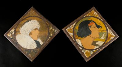 painting of a woman and a man on a black background