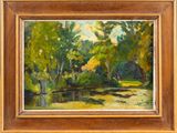 une image représentant un tableau où l'on voit une personne se promener dans les bois