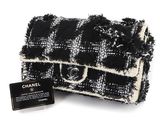 chanel black and white checkered tweed clutch bag