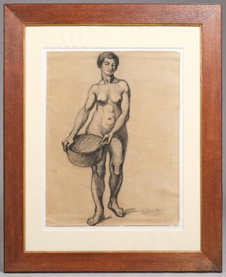 un dessin représentant un homme tenant un seau à la main