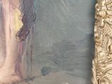 a picture of a painting of a woman in a pink dress