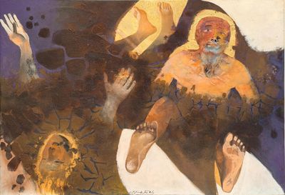 an image of a painting of a man and a woman in a cave