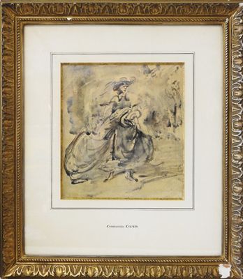 a painting of a woman riding a horse with a basket on her back