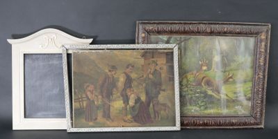 Ardoise encadrée et 2 chromolithographies sur le thème de la…