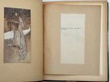 an open book with a picture of a woman in a white dress