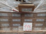 a large stack of boxes on a pallet with a price tag