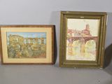 un tableau représentant un pont et un tableau représentant un pont dans un cadre doré