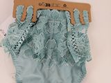 baby girl ' s blue lace bloomer panties with wooden hanger