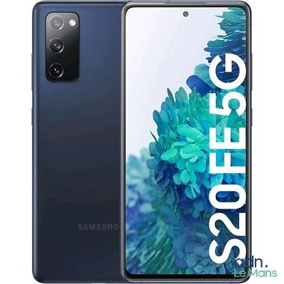 le nouveau Samsung S20 Lite avec une fleur bleue sur l'écran