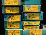 a stack of blue boxes that are stacked on top of each other