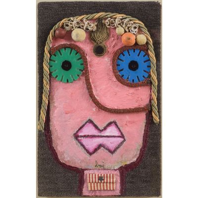 tableau représentant le visage d'une femme au teint rose et aux yeux bleus