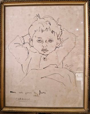 une image représentant le dessin d'un enfant qui a la main sur la tête