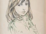 dessin représentant une jeune fille aux cheveux longs, vêtue d'un t-shirt vert