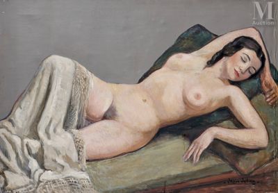 a painting of a nude woman laying on a couch