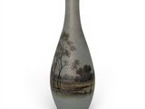 a vase with a painting on it on a white surface