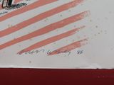 un dessin représentant un homme à cheval, sur lequel est hissé un drapeau
