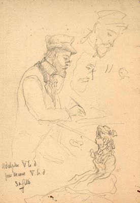 drawing of a man and a woman sitting at a table