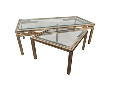 two tables with glass tops and gold metal legs