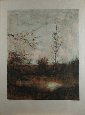 l'image d'un tableau représentant un arbre au milieu d'un champ