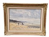 une image représentant un tableau représentant une scène de plage avec des personnes marchant sur le sable