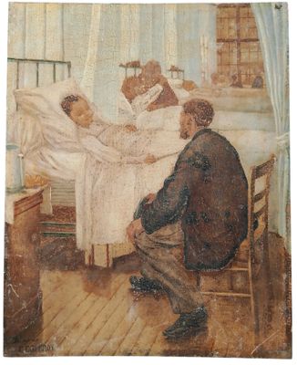 an image of a painting of a man and a woman in a hospital room