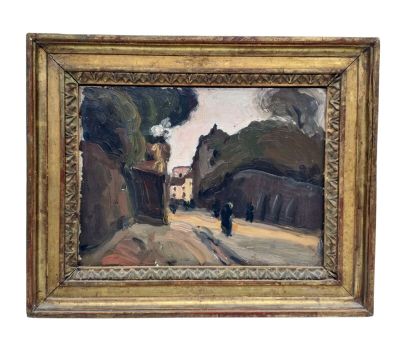 an image of a painting of a man walking down a street