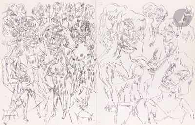 drawings of a group of people standing in front of a crowd of people