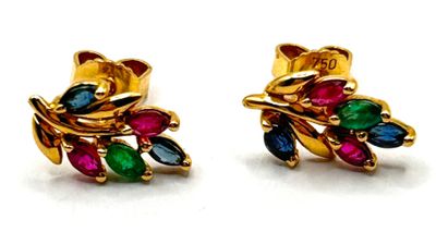 Paire de clous d'oreilles en or jaune 18K 750 ml en forme de feuille o - Photo 1