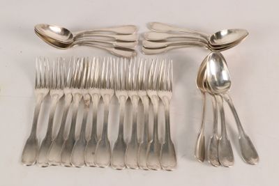 a lot of silver spoons and forks on the table