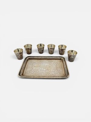 a set of six silver plated bowls and a tray