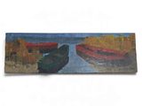 two boats that are sitting on the shore of the water