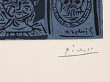 a blue and black drawing of a man and a woman