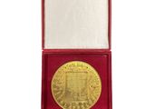 un gros plan sur une médaille d'or dans un écrin rouge