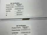three boxes of qa certification labels are stacked on top of each other
