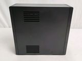 a close up of a black computer case on a white surface