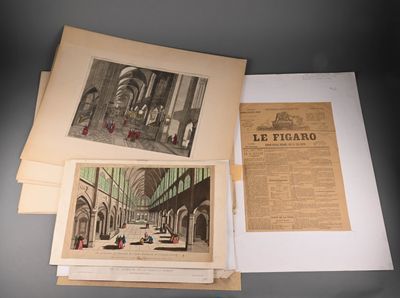 un livre ouvert avec l'image d'une église et une feuille de papier