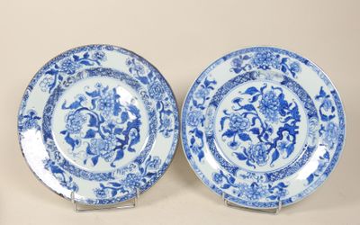 paire d'assiettes bleues et blanches à motifs floraux
