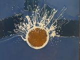 painting of an orange and white flower on a blue background