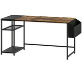 un bureau en bois avec des pieds en métal noir et un plateau en bois