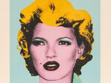 a painting of a woman with yellow hair and green eyes