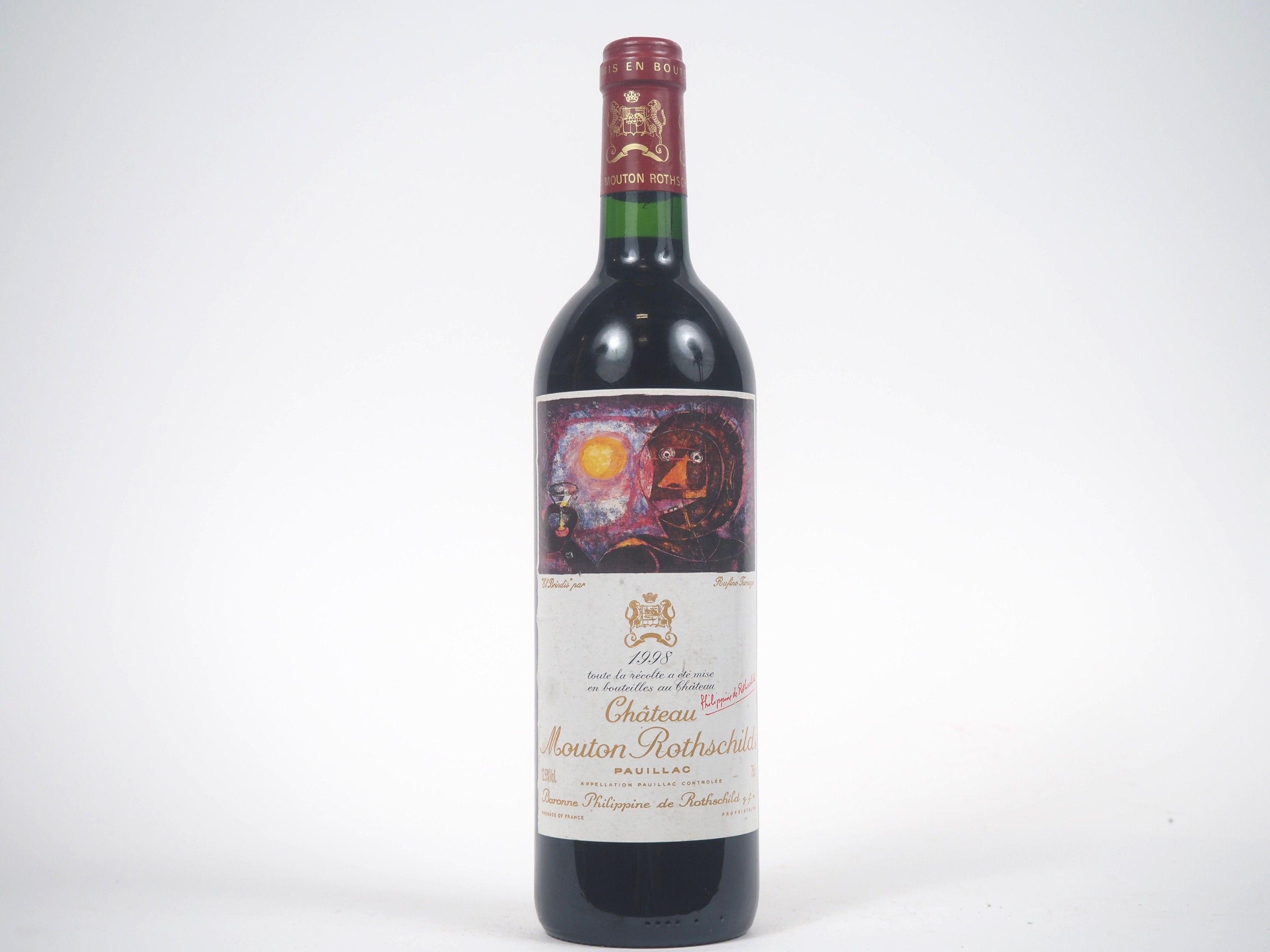 1 BOUTEILLLE CHÂTEAU MOUTON ROTHSCHILD 1er GCC PAUILLAC - 1998 - ÉTIQUETTE TRÈS LÉGER PLISSÉE