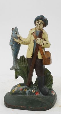 figurine of a fisherman with a fish and a fish hook