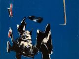 une image représentant un tableau où l'on voit un homme à moto avec un drapeau