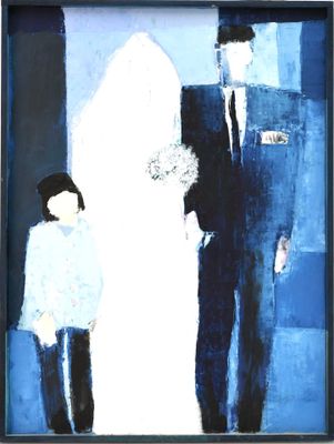 une peinture représentant un homme et une femme debout l'un à côté de l'autre