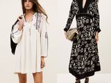 two women in black and white dresses and a woman in a white dress