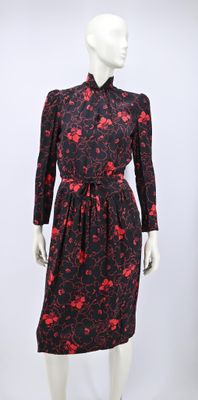 AZZARO ville - Robe en crêpe de soie noir imprimé d'un motif…
