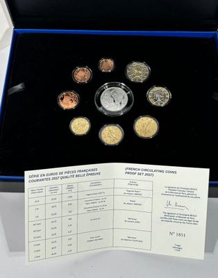 une boîte contenant des pièces et une carte, posée sur une table