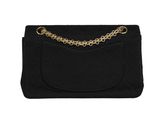 a black purse with a gold chain on it